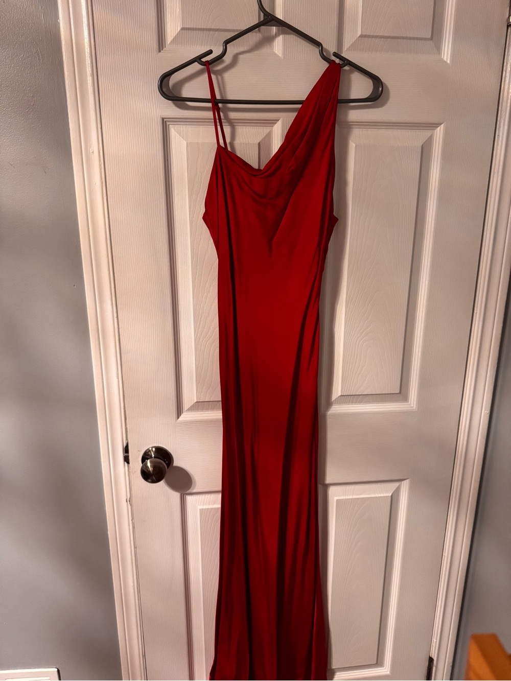Zara One-Shoulder Red Satin Evening Gown